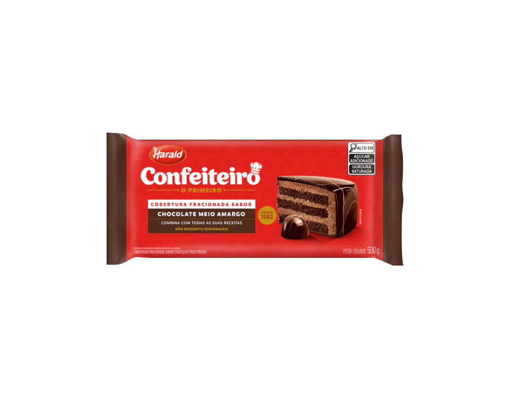 CHOCOLATE MEIO AMARGO CONFEITEIRO HARALD 500 G (CX 10 UN)